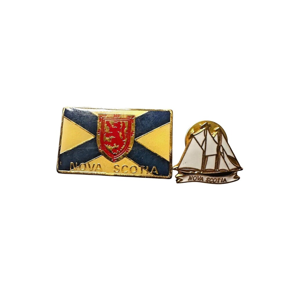 Vintage Nova Scotia Flag & Sailboat Lapel Pins Canada Souvenir Collectible Set